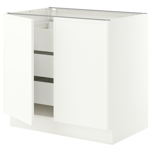 SEKTION / MAXIMERA Base cabinet w 2 doors/3 drawers, white/Aspudden matte white, 36x24x30 "