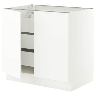 SEKTION / MAXIMERA Base cabinet w 2 doors/3 drawers, white/Aspudden matte white, 36x24x30 "