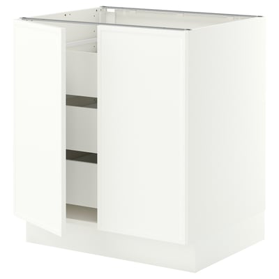 SEKTION / MAXIMERA Base cabinet w 2 doors/3 drawers, white/Aspudden matte white, 30x24x30 "