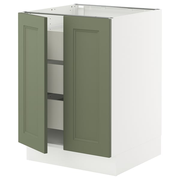 SEKTION / MAXIMERA Base cabinet w 2 doors/3 drawers, white/Axstad gray-green, 24x24x30 "