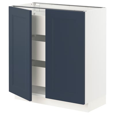 SEKTION / MAXIMERA Base cabinet w 2 doors/3 drawers, white Axstad/matte blue, 30x15x30 "