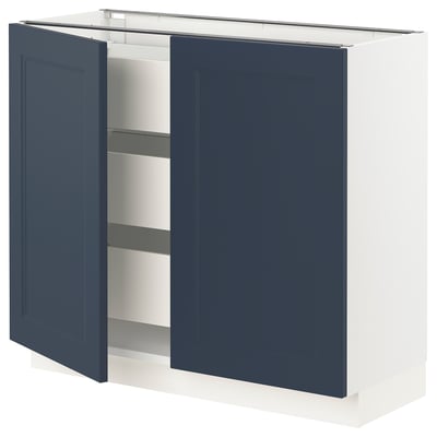 SEKTION / MAXIMERA Base cabinet w 2 doors/3 drawers, white Axstad/matte blue, 36x15x30 "