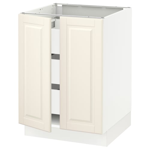 An off-white SEKTION kitchen cabinet. It has two doors with bevelled edges, a sturdy frame, and a traditional design.