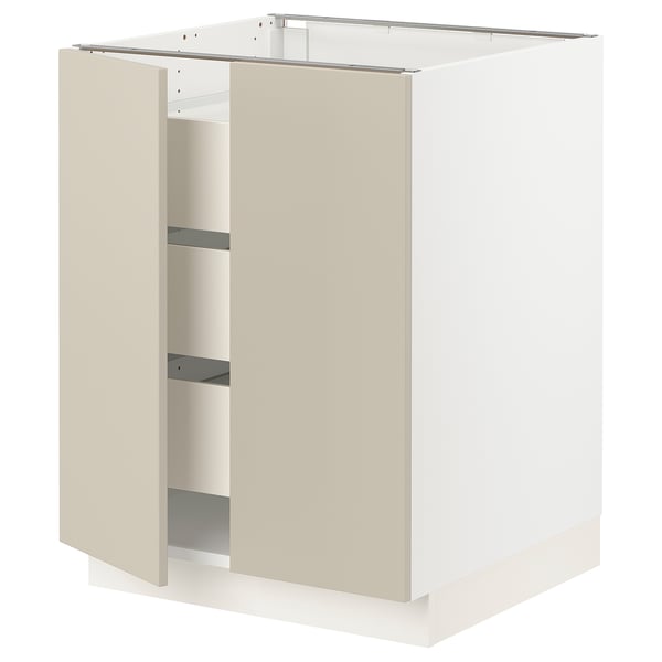 SEKTION / MAXIMERA Base cabinet w 2 doors/3 drawers, white/Havstorp beige, 24x24x30 "