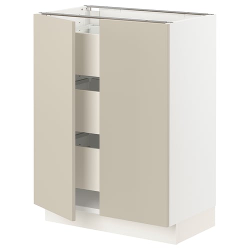 SEKTION kitchen cabinet in beige with light wood finish, featuring two doors and a smooth, minimalist design.