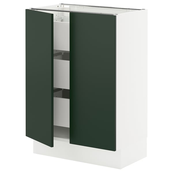 SEKTION / MAXIMERA Base cabinet w 2 doors/3 drawers, white/Havstorp deep green, 24x15x30 "