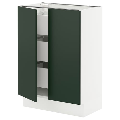 SEKTION kitchen cabinet with green doors, white base, fully assembled, modern style.