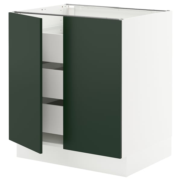 SEKTION / MAXIMERA Base cabinet w 2 doors/3 drawers, white/Havstorp deep green, 30x24x30 "
