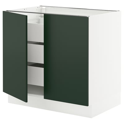 SEKTION / MAXIMERA Base cabinet w 2 doors/3 drawers, white/Havstorp deep green, 36x24x30 "