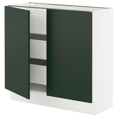 SEKTION / MAXIMERA Base cabinet w 2 doors/3 drawers, white/Havstorp deep green, 36x15x30 "