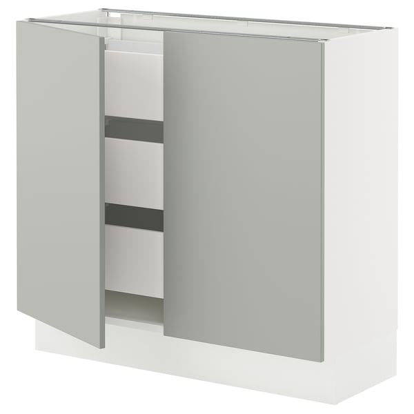 SEKTION / MAXIMERA Base cabinet w 2 doors/3 drawers, white/Havstorp light gray, 36x15x30 "