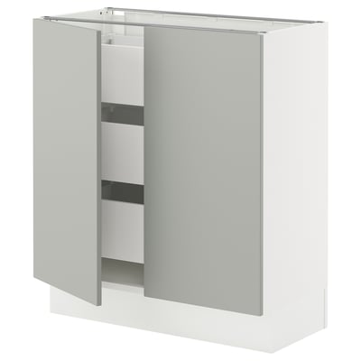 SEKTION / MAXIMERA Base cabinet w 2 doors/3 drawers, white/Havstorp light gray, 30x15x30 "
