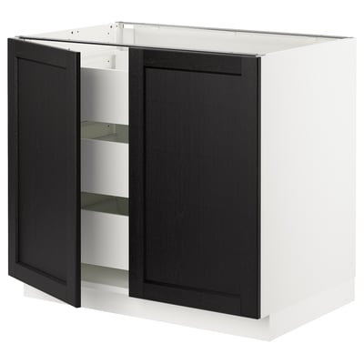 SEKTION / MAXIMERA Base cabinet w 2 doors/3 drawers, white/Lerhyttan black stained, 36x24x30 "