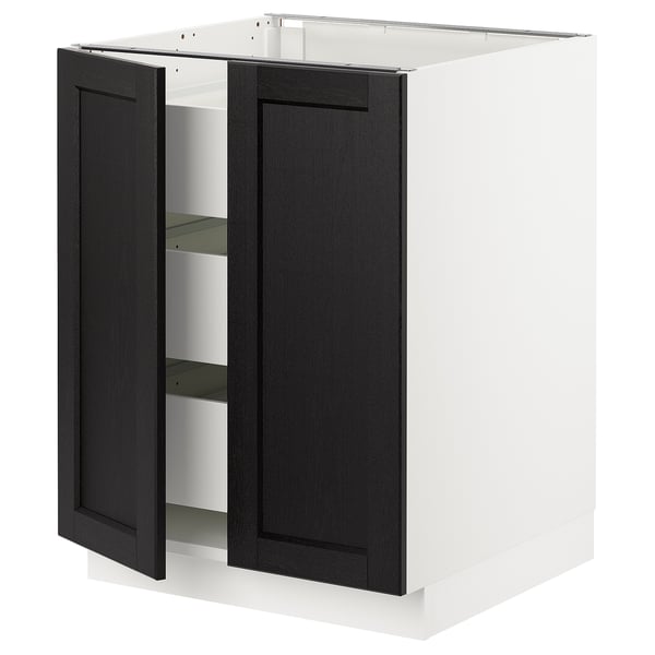 SEKTION / MAXIMERA Base cabinet w 2 doors/3 drawers, white/Lerhyttan black stained, 24x24x30 "