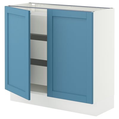 SEKTION / MAXIMERA Base cabinet w 2 doors/3 drawers, white/Lerhyttan blue, 36x15x30 "