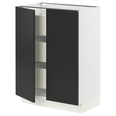 SEKTION / MAXIMERA Base cabinet w 2 doors/3 drawers, white/Nickebo matte anthracite, 24x15x30 "