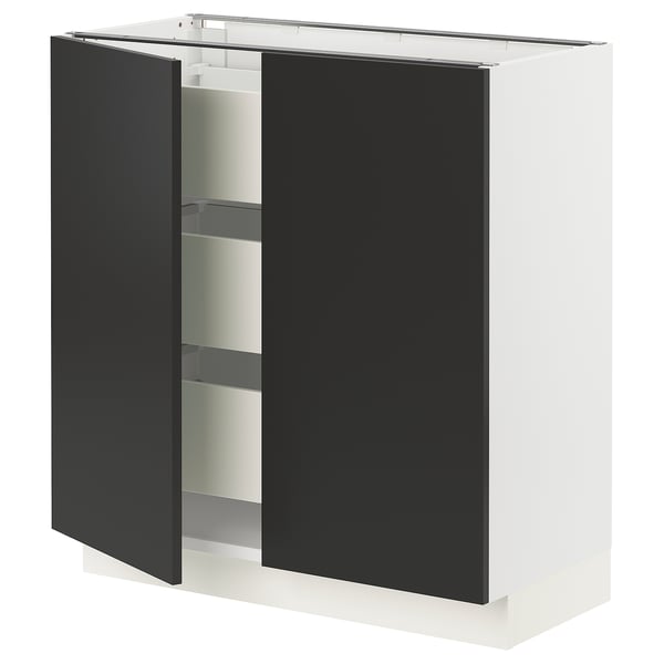 SEKTION / MAXIMERA Base cabinet w 2 doors/3 drawers, white/Nickebo matte anthracite, 30x15x30 "