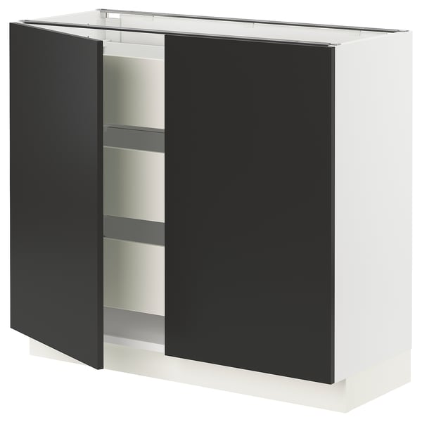 SEKTION / MAXIMERA Base cabinet w 2 doors/3 drawers, white/Nickebo matte anthracite, 36x15x30 "