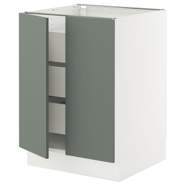SEKTION / MAXIMERA Base cabinet w 2 doors/3 drawers, white/Nickebo matte grey-green, 24x24x30 "