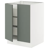 SEKTION / MAXIMERA Base cabinet w 2 doors/3 drawers, white/Nickebo matte grey-green, 24x24x30 "