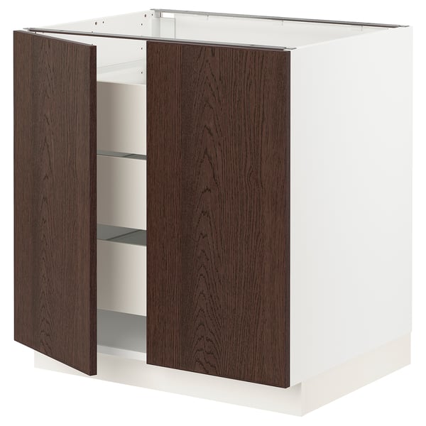 SEKTION / MAXIMERA Base cabinet w 2 doors/3 drawers, white/Sinarp brown, 30x24x30 "