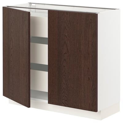 SEKTION / MAXIMERA Base cabinet w 2 doors/3 drawers, white/Sinarp brown, 36x15x30 "