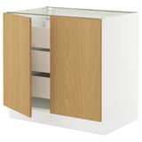 SEKTION / MAXIMERA Base cabinet w 2 doors/3 drawers, white/Sinarp oak veneer, 36x24x30 "