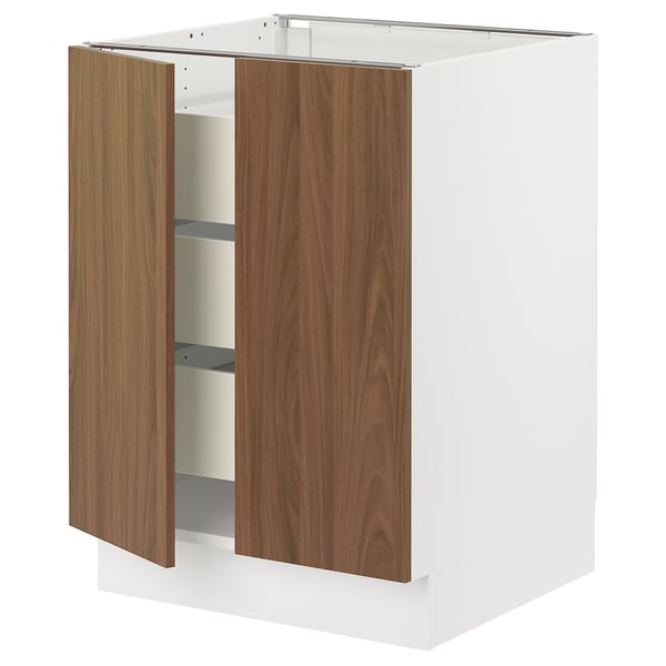 SEKTION / MAXIMERA Base cabinet w 2 doors/3 drawers, white/Tistorp brown walnut effect, 24x24x30 "