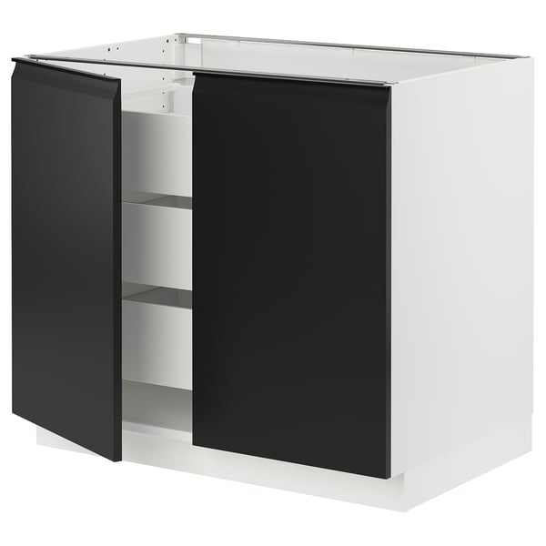 SEKTION / MAXIMERA Base cabinet w 2 doors/3 drawers, white/Upplöv matte anthracite, 36x24x30 "