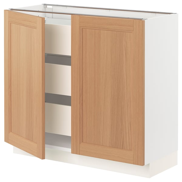 SEKTION / MAXIMERA Base cabinet w 2 doors/3 drawers, white/Vedhamn oak, 36x15x30 "