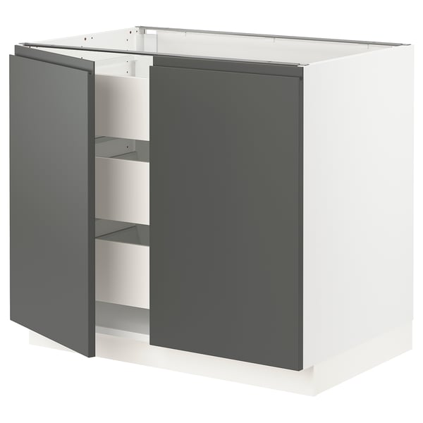 SEKTION / MAXIMERA Base cabinet w 2 doors/3 drawers, white/Voxtorp dark gray, 36x24x30 "