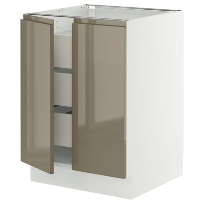 SEKTION / MAXIMERA Base cabinet w 2 doors/3 drawers, white/Voxtorp high-gloss dark grey-brown, 24x24x30 "