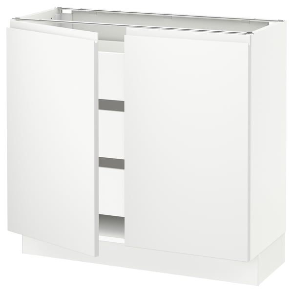 SEKTION / MAXIMERA Base cabinet w 2 doors/3 drawers, white/Voxtorp matte white, 36x15x30 "