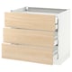 SEKTION kitchen cabinet in light ash wood with three white drawers and soft-closing mechanisms.