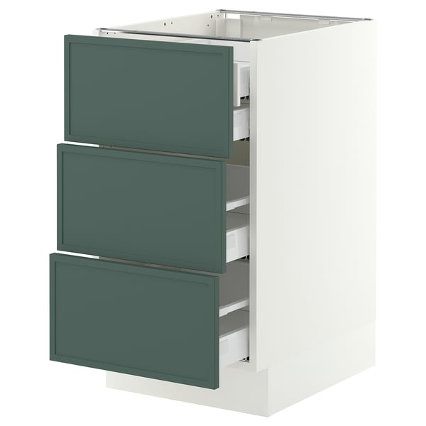 SEKTION / MAXIMERA Base cabinet w 3 fronts/4 drawers, white/Aspudden dark gray-green, 18x24x30 "