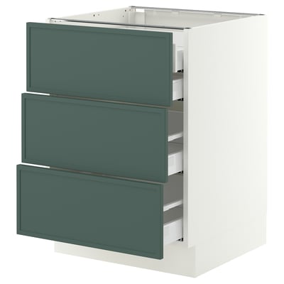 SEKTION / MAXIMERA Base cabinet w 3 fronts/4 drawers, white/Aspudden dark gray-green, 24x24x30 "