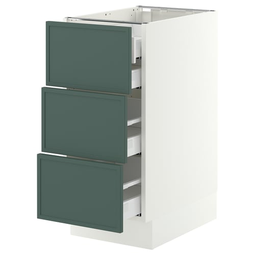 SEKTION / MAXIMERA Base cabinet w 3 fronts/4 drawers, white/Aspudden dark gray-green, 15x24x30 "