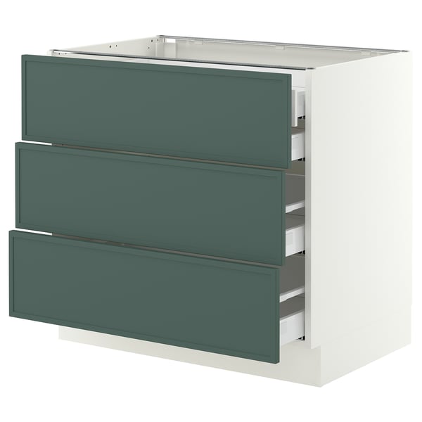 SEKTION / MAXIMERA Base cabinet w 3 fronts/4 drawers, white/Aspudden dark gray-green, 36x24x30 "