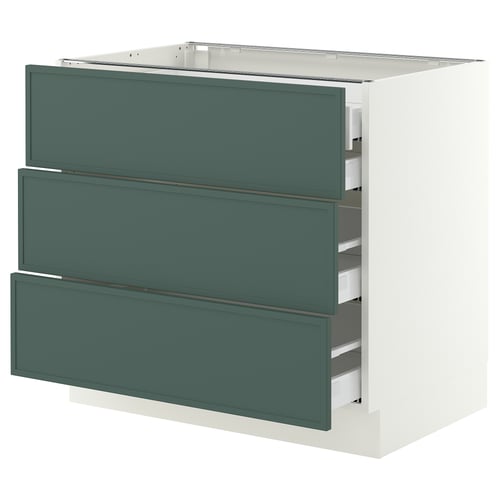 SEKTION / MAXIMERA Base cabinet w 3 fronts/4 drawers, white/Aspudden dark gray-green, 36x24x30 "