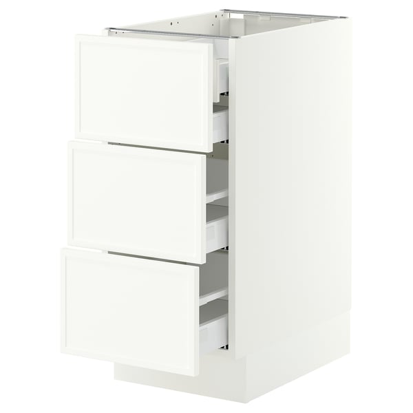 SEKTION / MAXIMERA Base cabinet w 3 fronts/4 drawers, white/Aspudden matte white, 15x24x30 "