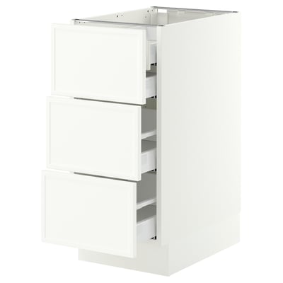 SEKTION / MAXIMERA Base cabinet w 3 fronts/4 drawers, white/Aspudden matte white, 15x24x30 "
