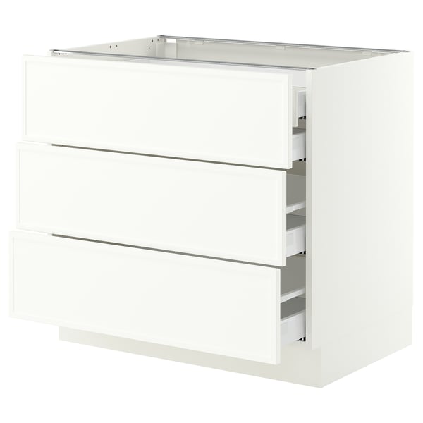 SEKTION / MAXIMERA Base cabinet w 3 fronts/4 drawers, white/Aspudden matte white, 36x24x30 "