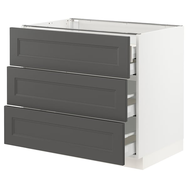 SEKTION / MAXIMERA Base cabinet w/3 fronts & 4 drawers, white/Axstad dark gray, 36x24x30 "