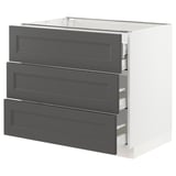 SEKTION / MAXIMERA Base cabinet w/3 fronts & 4 drawers, white/Axstad dark gray, 36x24x30 "
