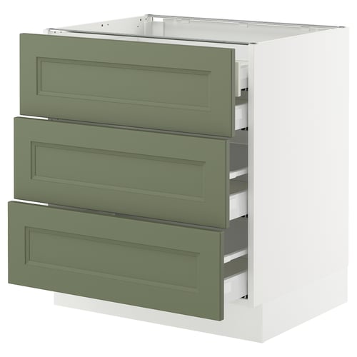 SEKTION kitchen cabinet in grey-green with three drawers, sleek and modern design.