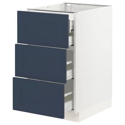SEKTION kitchen cabinet with 3 blue axstad drawers, modern design.
