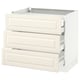 SEKTION kitchen cabinet, white, 3 drawers, bevelled edges, open top showing metal runners.