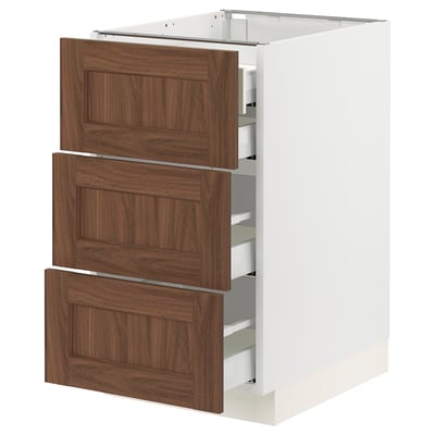 SEKTION / MAXIMERA Base cabinet w 3 fronts/4 drawers, white Enköping/brown walnut effect, 18x24x30 "