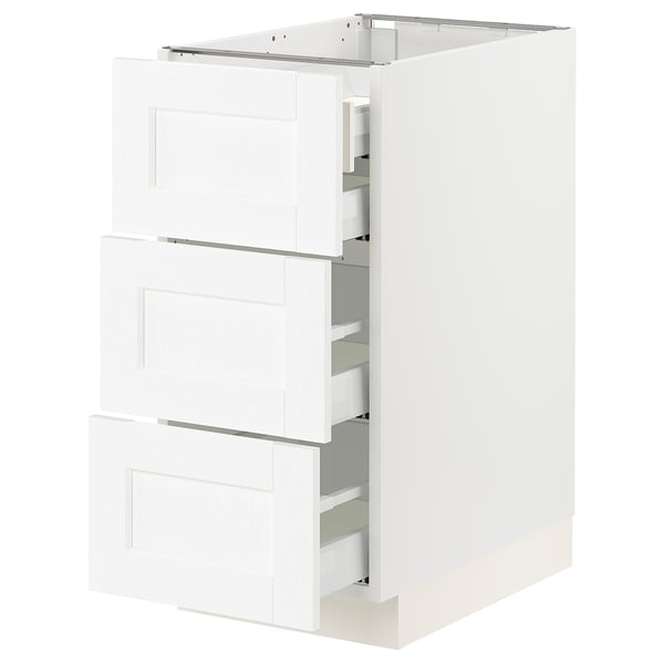 SEKTION / MAXIMERA Base cabinet w 3 fronts/4 drawers, white Enköping/white wood effect, 15x24x30 "