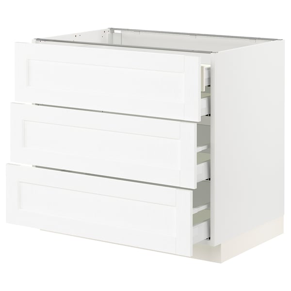 SEKTION / MAXIMERA Base cabinet w 3 fronts/4 drawers, white Enköping/white wood effect, 36x24x30 "